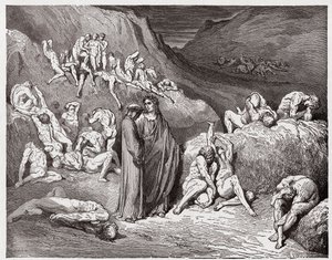 Den guddommelige komedie (La Divina Commedia, La Divine Comedie), Inferno, Canto 29: Forfalskerne og forfalsknerne plaget af kløe - af Dante Alighieri (1265-1321) - Illustration af Gustave Dore (1832-1883) af Gustave Dore