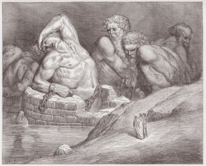 The Divine Comedy (La Divina Commedia, La Divine Comedie), Inferno, Canto 31: Ephialtes in manacles among the giants - af Dante Alighieri (1265-1321) - Illustration af Gustave Dore (1832-1883) af Gustave Dore