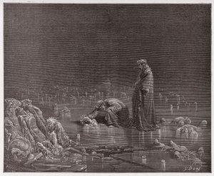 Den guddommelige komedie (La Divina Commedia, La Divine Comedie), Inferno, Canto 32: Dante henvender sig til forræderen Bocca degli Abati - af Dante Alighieri (1265-1321) - Illustration af Gustave Dore (1832-1883) af Gustave Dore