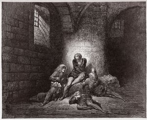 Den guddommelige komedie (La Divina Commedia, La Divine Comedie), Inferno, Canto 33: Ugolino og hans sønner forulykkede og udsultede - af Dante Alighieri (1265-1321) - Illustration af Gustave Dore (1832-1883) af Gustave Dore