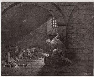 Den guddommelige komedie (La Divina Commedia, La Divine Comedie), Inferno, Canto 33: Ugolino i cellen med sine fire døde sønner - af Dante Alighieri (1265-1321) - Illustration af Gustave Dore (1832-1883) af Gustave Dore
