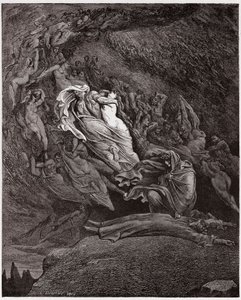 Den guddommelige komedie (La Divina Commedia, La Divine Comedie), Inferno, Canto 5: Francesca beskriver sin død - af Dante Alighieri (1265-1321) - Illustration af Gustave Dore (1832-1883) af Gustave Dore
