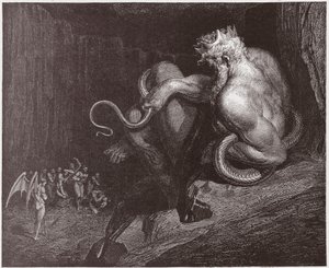 Den guddommelige komedie (La Divina Commedia, La Divine Comedie), Inferno, Canto 5: Minos dømmer overtrædelserne og sender sjælene - af Dante Alighieri (1265-1321) - Illustration af Gustave Dore (1832-1883) af Gustave Dore