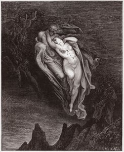 Den guddommelige komedie (La Divina Commedia, La Divine Comedie), Inferno, Canto 5: Paolos og Francescas sjæle - af Dante Alighieri (1265-1321) - Illustration af Gustave Dore (1832-1883) af Gustave Dore