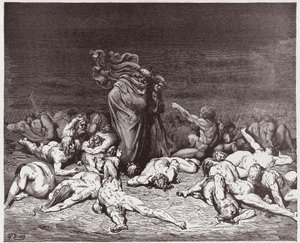 The Divine Comedy (La Divina Commedia, La Divine Comedie), Inferno, Canto 6: Gluttonerne ramt af evig regn - af Dante Alighieri (1265-1321) - Illustration af Gustave Dore (1832-1883) af Gustave Dore