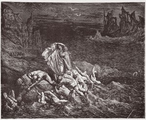 Den guddommelige komedie (La Divina Commedia, La Divine Comedie), Inferno, Canto 7: Virgil viser Dante de vredes sjæle i Styxen - af Dante Alighieri (1265-1321) - Illustration af Gustave Dore (1832-1883) af Gustave Dore