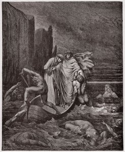 Den guddommelige komedie (La Divina Commedia, La Divine Comedie), Inferno, Canto 8: Florentineren Philippo Argentis sjæl tiltaler digterne på Styx - af Dante Alighieri (1265-1321) - Illustration af Gustave Dore (1832-1883) af Gustave Dore