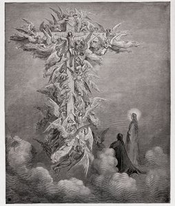 Den guddommelige komedie (La Divina Commedia, La Divine Comedie), Paradiso, Canto 14: Dante og Beatrice ser englene med Kristus på korset - af Dante Alighieri (1265-1321) - Illustration af Gustave Dore (1832-1883) af Gustave Dore