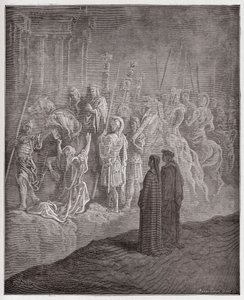 Den guddommelige komedie (La Divina Commedia, La Divine Comedie), Purgatorio, Canto 10: Marmorskulpturerne, der portrætterer stolthed - af Dante Alighieri (1265-1321) - Illustration af Gustave Dore (1832-1883) af Gustave Dore