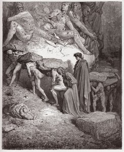 Den guddommelige komedie (La Divina Commedia, La Divine Comedie), Purgatorio, Canto 11: De stoltes sjæle, der bærer tunge sten - af Dante Alighieri (1265-1321) - Illustration af Gustave Dore (1832-1883) af Gustave Dore