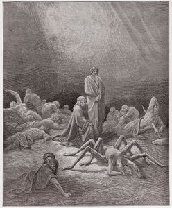 Den guddommelige komedie (La Divina Commedia, La Divine Comedie), Purgatorio, Canto 12: Dante ser på Arachnes sjæl - af Dante Alighieri (1265-1321) - Illustration af Gustave Dore (1832-1883) af Gustave Dore