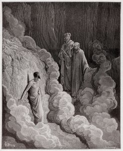 Den guddommelige komedie (La Divina Commedia, La Divine Comedie), Purgatorio, Canto 16: Dante taler til Marco Lombardos sjæl - af Dante Alighieri (1265-1321) - Illustration af Gustave Dore (1832-1883) af Gustave Dore