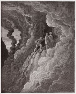 Den guddommelige komedie (La Divina Commedia, La Divine Comedie), Purgatorio, Canto 16: Marco Lombardo følger digterne gennem røgen - af Dante Alighieri (1265-1321) - Illustration af Gustave Dore (1832-1883) af Gustave Dore