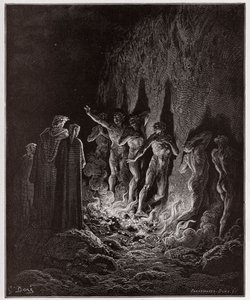 Den guddommelige komedie (La Divina Commedia, La Divine Comedie), Purgatorio, Canto 25: Den lystfulde passerer gennem ild i den syvende cirkel - af Dante Alighieri (1265-1321) - Illustration af Gustave Dore (1832-1883) af Gustave Dore