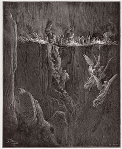 Den guddommelige komedie (La Divina Commedia, La Divine Comedie), Purgatorio, Canto 25: Virgil og Dante stiger op til den syvende cirkel gennem flammer - af Dante Alighieri (1265-1321) - Illustration af Gustave Dore (1832-1883) af Gustave Dore