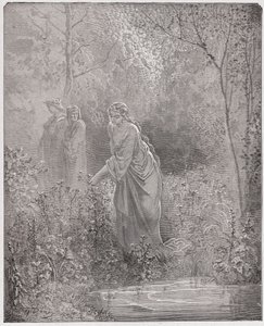 Den guddommelige komedie (La Divina Commedia, La Divine Comedie), Purgatorio, Canto 27: Dants drøm om Lea i engen - af Dante Alighieri (1265-1321) - Illustration af Gustave Dore (1832-1883) af Gustave Dore