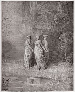 Den guddommelige komedie (La Divina Commedia, La Divine Comedie), Purgatorio, Canto 29: Charity, Hope, and Faith - af Dante Alighieri (1265-1321) - Illustration af Gustave Dore (1832-1883) af Gustave Dore