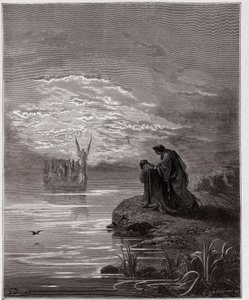 Den guddommelige komedie (La Divina Commedia, La Divine Comedie), Purgatorio, Canto 2: Dante bøjer sig for englepiloten - af Dante Alighieri (1265-1321) - Illustration af Gustave Dore (1832-1883) af Gustave Dore