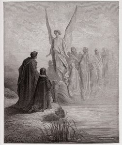 Den guddommelige komedie (La Divina Commedia, La Divine Comedie), Purgatorio, Canto 2: Den himmelske pilot lander båden - af Dante Alighieri (1265-1321) - Illustration af Gustave Dore (1832-1883) af Gustave Dore