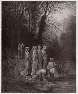 The Divine Comedy (La Divina Commedia, La Divine Comedie), Purgatorio, Canto 33: Dante drinks of the River Eunoe - af Dante Alighieri (1265-1321) - Illustration af Gustave Dore (1832-1883) af Gustave Dore