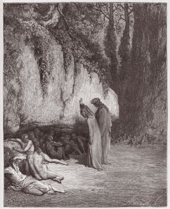 Den guddommelige komedie (La Divina Commedia, La Divine Comedie), Purgatorio, Canto 4: De indolente sjæle ved siden af ​​klippen - af Dante Alighieri (1265-1321) - Illustration af Gustave Dore (1832-1883) af Gustave Dore