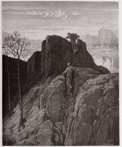 The Divine Comedy (La Divina Commedia, La Divine Comedie), Purgatorio, Canto 4: Virgil fører Dante op ad den barske bjergside - af Dante Alighieri (1265-1321) - Illustration af Gustave Dore (1832-1883) af Gustave Dore