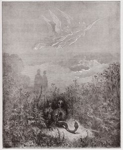 Den guddommelige komedie (La Divina Commedia, La Divine Comedie), Purgatorio, Canto 8: Englene driver slangen væk - af Dante Alighieri (1265-1321) - Illustration af Gustave Dore (1832-1883) af Gustave Dore
