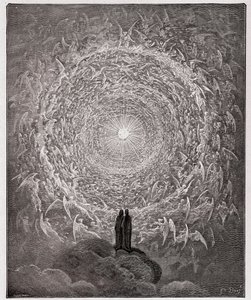 The Divine Comedy, Paradiso, Canto 31: Den hellige skare danner en rose i det empyriske (rose celeste) - af Dante Alighieri (1265-1321) af Gustave Dore