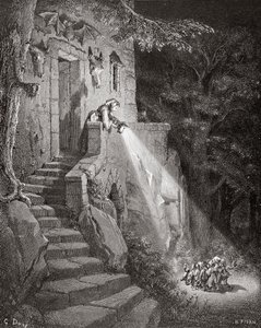 The Dwelling of the Ogre, indgraveret af Heliodore Joseph Pisan (1822-90) c.1868 af Gustave Dore