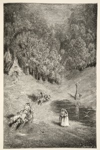Mødet mellem Arthur og Pellinore, fra Stories of the Days of King Arthur af Charles Henry Hanson, pub.1898 af Gustave Dore