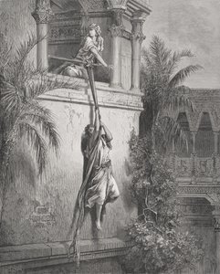 Davids flugt gennem vinduet, illustration fra Dores 