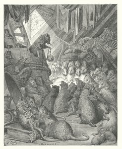 La Fontaines fabler: Rådet afholdt af rotterne (kobberstik) af Gustave Dore