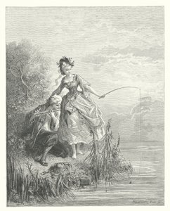 La Fontaines fabler: Fisken og hyrden, der spillede på klarionet (stik) af Gustave Dore