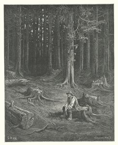 La Fontaines fabler: Skoven og træmanden (kobberstik) af Gustave Dore