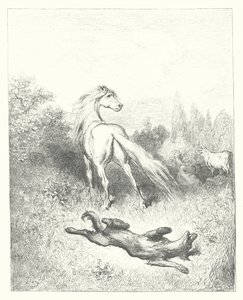 La Fontaines fabler: Hesten og ulven (kobberstik) af Gustave Dore