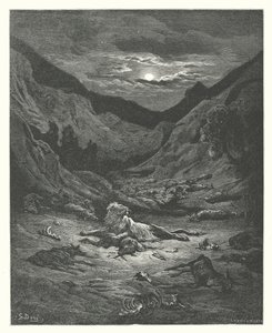 La Fontaines fabler: Løven (kobberstik) af Gustave Dore