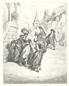 La Fontaines fabler: Mølleren, hans søn og æslet (kobberstik) af Gustave Dore