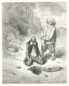 La Fontaines fabler: Den elendige, der mistede sin skat (kobberstik) af Gustave Dore