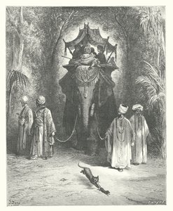 La Fontaines fabler: Rotten og elefanten (kobberstik) af Gustave Dore