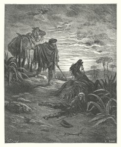 La Fontaines fabler: De to muldyr (kobberstik) af Gustave Dore