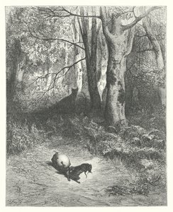 La Fontaines fabler: De to rotter, ræven og ægget (kobberstik) af Gustave Dore