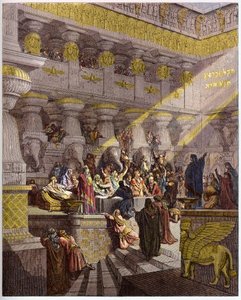Balthazars fest - Belshazars fest - Belshazzars fest - indgravering i "" The Bible illustree"" af Gustave Dore (1832-1883) - Gravering fra "" The Dore Bible"" af Gustave Dore