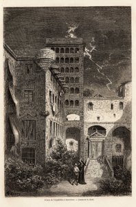 Inkvisitionsfængslet i Barcelona, tegning af Gustave Dore (1832-1883), for at illustrere hans rejse til Spanien, med C. Davillier, i 1862. Indgravering i "" Le tour du monde ", redigeret af Edouard Charton af Gustave Dore