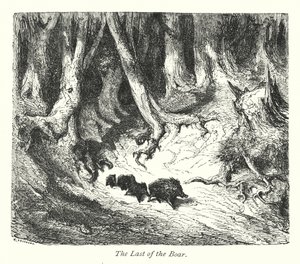 Den sidste af vildsvinene (kobberstik) af Gustave Dore