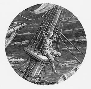 Søfareren oppe i skibets poop, scene fra "The Rime of the Ancient Mariner" af S.T. Coleridge, udgivet af Harper und Brothers, New York, 1876 (træsnit) af Gustave Dore