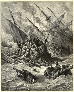 "Søslaget ved Lepanto" Det satte en spansk, venetiansk alliance og pavens styrker ind mod osmannerne i 1571 ud for Grækenland. Gravering af Gustave Dore (1832-1883) fra "The History of the Crusades" af Joseph Francois Michaud. af Gustave Dore