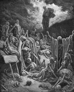 The Vision of the Valley of Dry Bones, Ezekiel 37:1-2, illustration fra Dores 