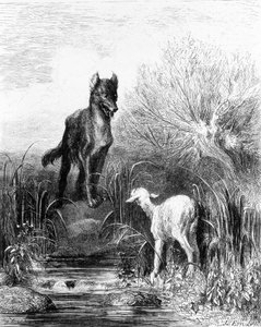 Ulven og Lammet "" Fabler" fra La Fontaine af Doré af Gustave Dore