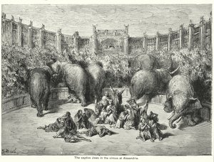 De tilfangetagne jøder i cirkus i Alexandria (kobberstik) af Gustave Dore