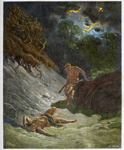 Abels død - Mordet på Abel af Kain - indgravering i "The Bible illustree" af Gustave Dore (1832-1883) - Indgravering fra "" The Dore Bible"" af Gustave Dore
